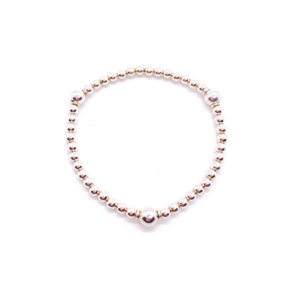 Sterling Silver Stretch Bracelet 4mm & 7mm Beads - Picture 1 of 4